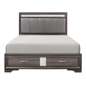 English Elm Queen Luster Platform Bed with Footboard Storage Drawers, Gray Embossed Veneer & Silver Glitter Accents B011S00688