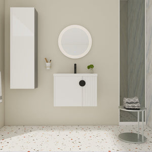 English Elm 28 Inch Wall-Mounted Bathroom Vanity with Ceramic Sink, Wave Dual Doors, Soft-Close Hinges, Durable Finish White W999P146019