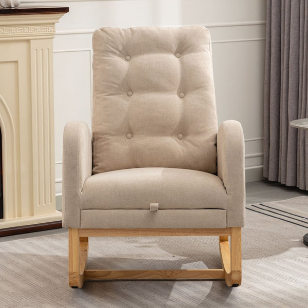English Elm LY-5104 Plush High-Back Accent Rocking Chair with Footrest, Ergonomic Foam Cushion for Living Spaces Beige W2231P143504