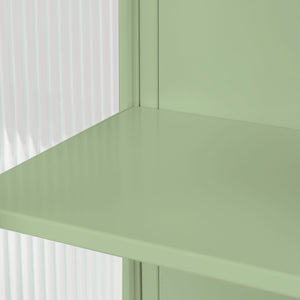 English Elm 23.62"Glass Two-Door Wall Cabinet with Fluted Tempered Glass, Open Shelf, Towel Rack, Modern Storage Green W757143037