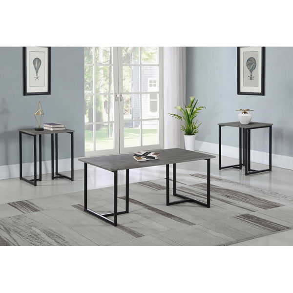 English Elm Weathered Grey 3-Piece Occasional Table Set with Black Metal Base, Rustic Modern Coffee & Ends (97) B062P153613