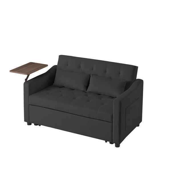 English Elm BLACK Velvet Sofa Bed with Foam Comfort, Solid Wood Frame, Black Legs — Compact 46x40x16.55" Convertible Lounge W588P154122