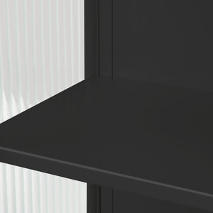 English Elm 23.62"Glass Two-Door Wall Cabinet with Fluted Tempered Glass, Open Shelf, Towel Rack, Modern Storage Black W757143036