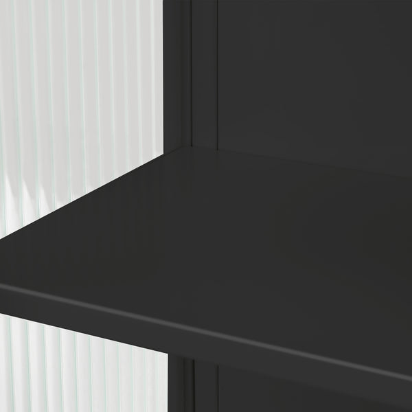 English Elm 23.62"Glass Two-Door Wall Cabinet with Fluted Tempered Glass, Open Shelf, Towel Rack, Modern Storage Black W757143036