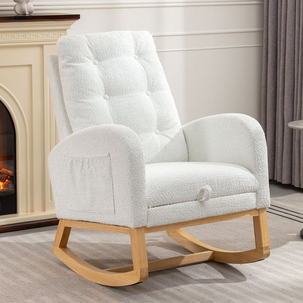 English Elm LY-5104 Plush High-Back Accent Rocking Chair with Footrest, Ergonomic Foam Cushion for Living Spaces White W2231P143508