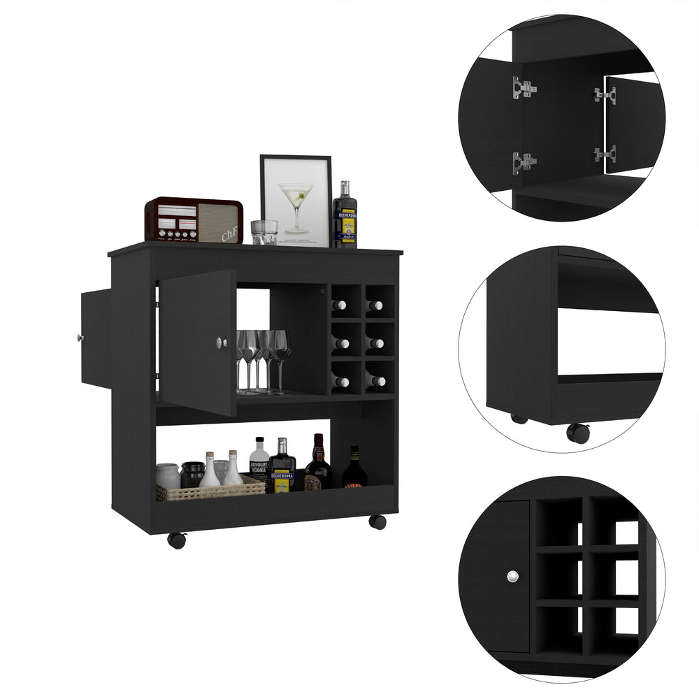 English Elm Lotus sleek bar cart with six bottle cubbies, enclosed cabinet and smooth caster mobility for entertaining Black 39 L x 23 W x 7 H B097133068