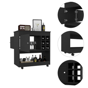 English Elm Lotus sleek bar cart with six bottle cubbies, enclosed cabinet and smooth caster mobility for entertaining Black 39 L x 23 W x 7 H B097133068