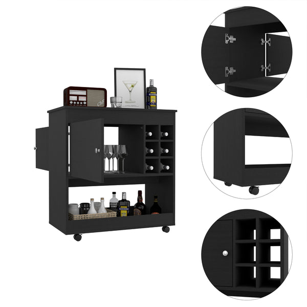 English Elm Lotus sleek bar cart with six bottle cubbies, enclosed cabinet and smooth caster mobility for entertaining Black 39 L x 23 W x 7 H B097133068