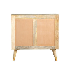 English Elm Natural Mid Century Accent Cabinet with Checkered Diamond Doors, Mango Wood, Gold Feet, 32" Wide B062P153596