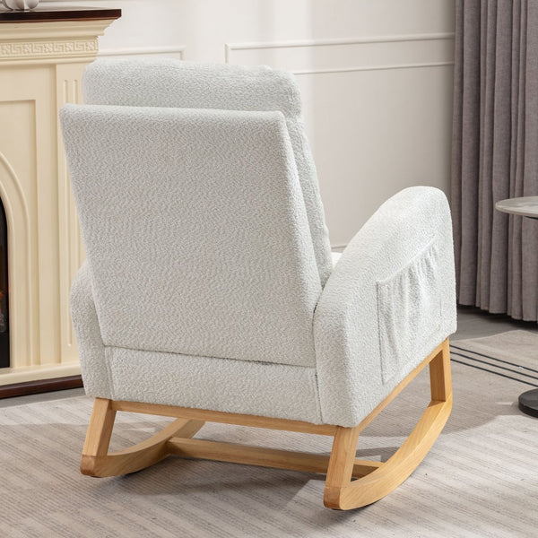 English Elm LY-5104 Plush High-Back Accent Rocking Chair with Footrest, Ergonomic Foam Cushion for Living Spaces White W2231P143508