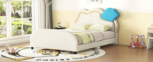 English Elm Full Size Velvet Platform Bed with Cloud Headboard Led Ambient Glow Scalloped Frame WF316217AAA