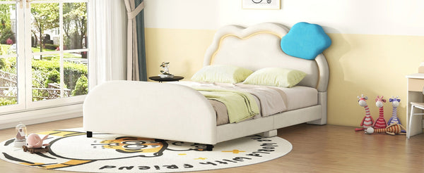 English Elm Full Size Velvet Platform Bed with Cloud Headboard Led Ambient Glow Scalloped Frame WF316217AAA
