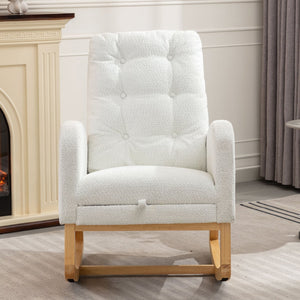 English Elm LY-5104 Plush High-Back Accent Rocking Chair with Footrest, Ergonomic Foam Cushion for Living Spaces White W2231P143508
