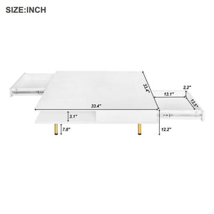 English Elm On-trend Gloss White Square Coffee Table Gold Legs Hidden Drawers Open Shelf Living Room WF315490AAK