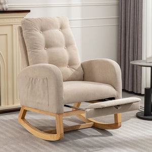 English Elm LY-5104 Plush High-Back Accent Rocking Chair with Footrest, Ergonomic Foam Cushion for Living Spaces Beige W2231P143504