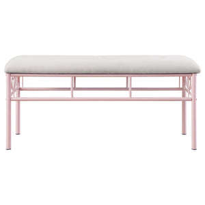 English Elm Powder Pink Bench with Ivory Upholstery and Delicate Scrollwork — Steel Frame, Feminine Charm (97) B062P153592