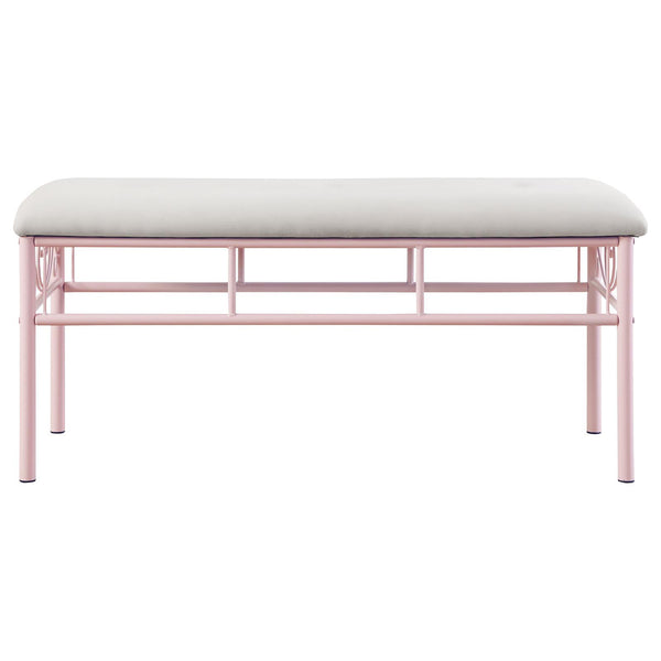 English Elm Powder Pink Bench with Ivory Upholstery and Delicate Scrollwork — Steel Frame, Feminine Charm (97) B062P153592