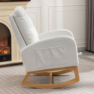 English Elm LY-5104 Plush High-Back Accent Rocking Chair with Footrest, Ergonomic Foam Cushion for Living Spaces White W2231P143508