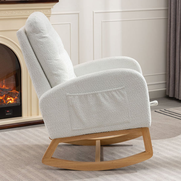 English Elm LY-5104 Plush High-Back Accent Rocking Chair with Footrest, Ergonomic Foam Cushion for Living Spaces White W2231P143508