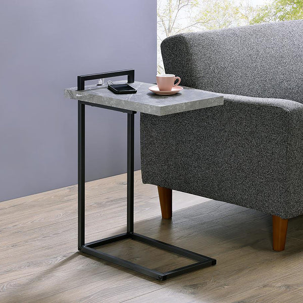 English Elm Grey Stetsonia C-Table with USB Port — Slim Gunmetal Industrial Accent Table for Small Spaces, 26" H B062P153601