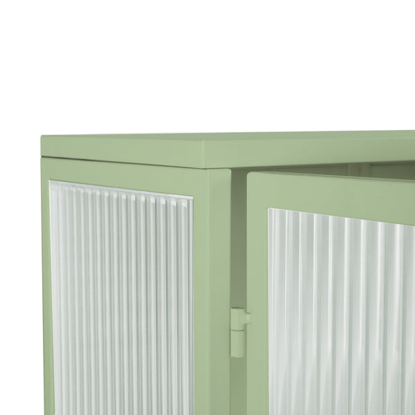 English Elm 23.62"Glass Two-Door Wall Cabinet with Fluted Tempered Glass, Open Shelf, Towel Rack, Modern Storage Green W757143037