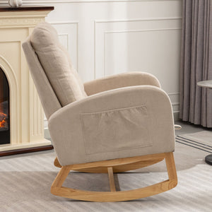 English Elm LY-5104 Plush High-Back Accent Rocking Chair with Footrest, Ergonomic Foam Cushion for Living Spaces Beige W2231P143504