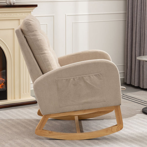 English Elm LY-5104 Plush High-Back Accent Rocking Chair with Footrest, Ergonomic Foam Cushion for Living Spaces Beige W2231P143504