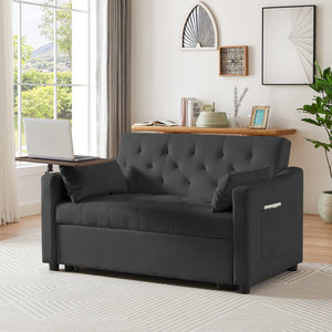 English Elm BLACK Velvet Sofa Bed with Foam Comfort, Solid Wood Frame, Black Legs — Compact 46x40x16.55" Convertible Lounge W588P154122