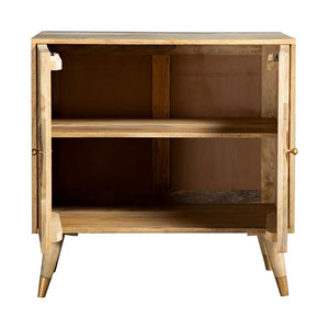 English Elm Natural Mid Century Accent Cabinet with Checkered Diamond Doors, Mango Wood, Gold Feet, 32" Wide B062P153596