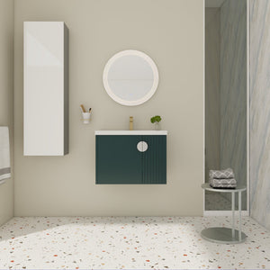 English Elm 28 Inch Wall-Mounted Bathroom Vanity with Ceramic Sink, Wave Dual Doors, Soft-Close Hinges, Durable Finish Green W999P146023