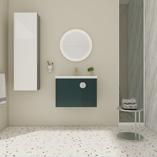 English Elm 28 Inch Wall-Mounted Bathroom Vanity with Ceramic Sink, Wave Dual Doors, Soft-Close Hinges, Durable Finish Green W999P146023