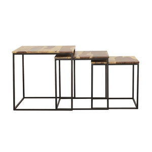 English Elm Natural Natural and Black 3-piece Nesting Table Set – Sheesham Wood Tops with Black Metal Bases, Space-Saving Rustic Chic B062P153608