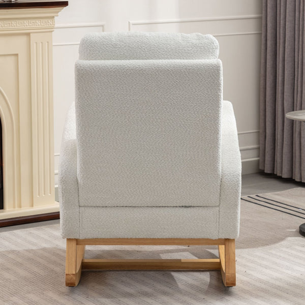 English Elm LY-5104 Plush High-Back Accent Rocking Chair with Footrest, Ergonomic Foam Cushion for Living Spaces White W2231P143508