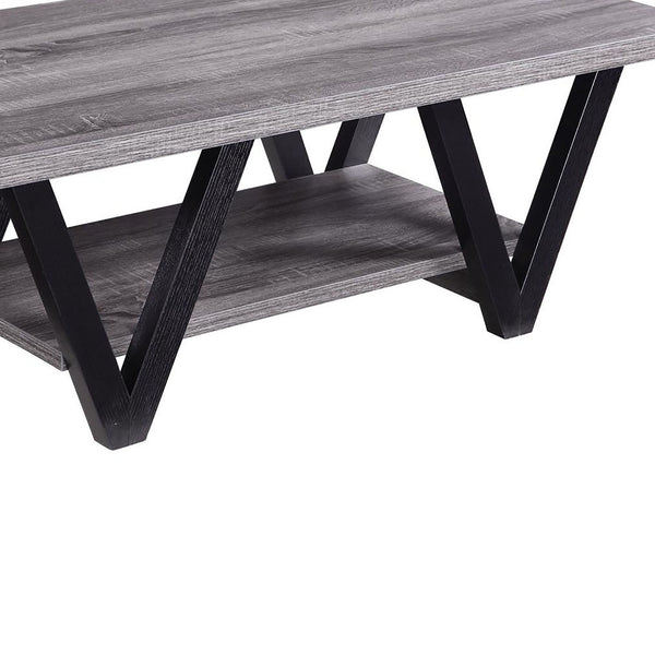 English Elm Black Modern Sculptural Coffee Table With Angled Legs & Open Shelf – Perfect For Stylish Living Rooms! B062P153609