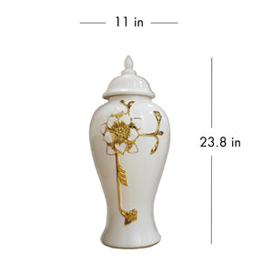 English Elm Ginger Jar - Elegant Ceramic With Steam Gold Floral Design For Luxurious Home Decor Display B030P154545