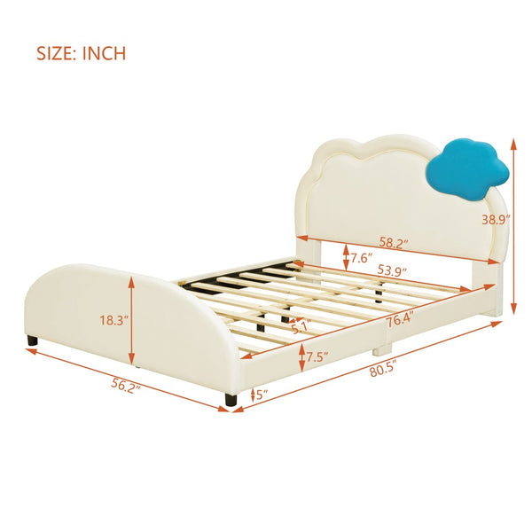 English Elm Full Size Velvet Platform Bed with Cloud Headboard Led Ambient Glow Scalloped Frame WF316217AAA