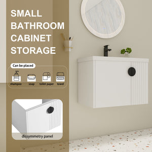English Elm 28 Inch Wall-Mounted Bathroom Vanity with Ceramic Sink, Wave Dual Doors, Soft-Close Hinges, Durable Finish White W999P146019