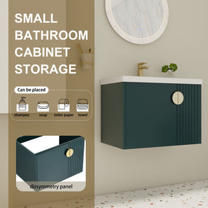 English Elm 28 Inch Wall-Mounted Bathroom Vanity with Ceramic Sink, Wave Dual Doors, Soft-Close Hinges, Durable Finish Green W999P146023