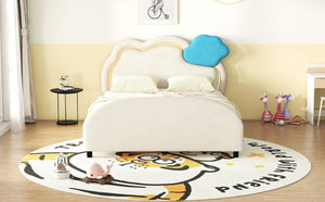 English Elm Full Size Velvet Platform Bed with Cloud Headboard Led Ambient Glow Scalloped Frame WF316217AAA