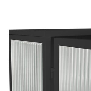 English Elm 23.62"Glass Two-Door Wall Cabinet with Fluted Tempered Glass, Open Shelf, Towel Rack, Modern Storage Black W757143036