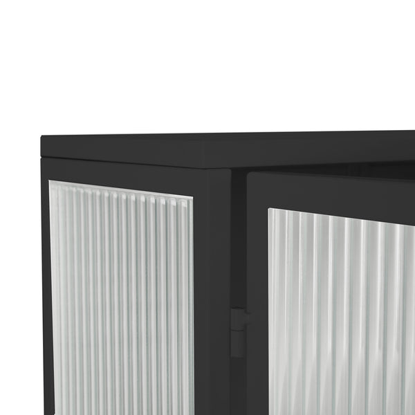 English Elm 23.62"Glass Two-Door Wall Cabinet with Fluted Tempered Glass, Open Shelf, Towel Rack, Modern Storage Black W757143036