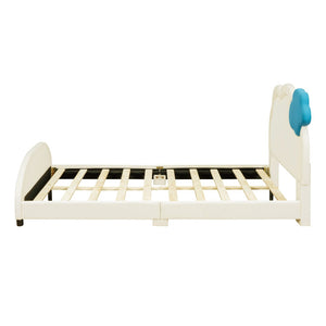English Elm Full Size Velvet Platform Bed with Cloud Headboard Led Ambient Glow Scalloped Frame WF316217AAA