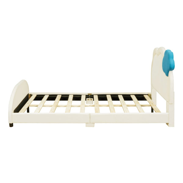 English Elm Full Size Velvet Platform Bed with Cloud Headboard Led Ambient Glow Scalloped Frame WF316217AAA