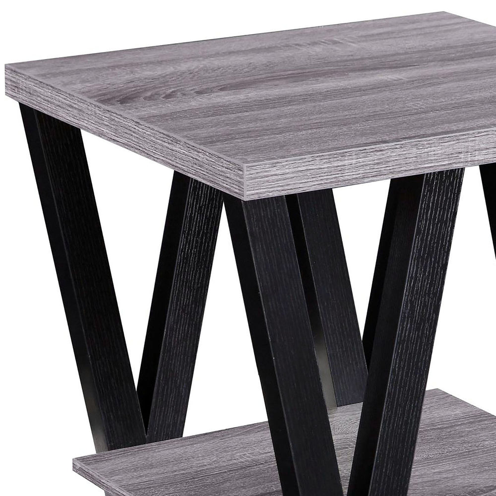 English Elm Black Angled Leg End Table – Modern Two-Tone Design With Open Shelf For Living Room & Bedroom Decor B062P153612