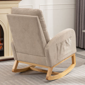 English Elm LY-5104 Plush High-Back Accent Rocking Chair with Footrest, Ergonomic Foam Cushion for Living Spaces Beige W2231P143504
