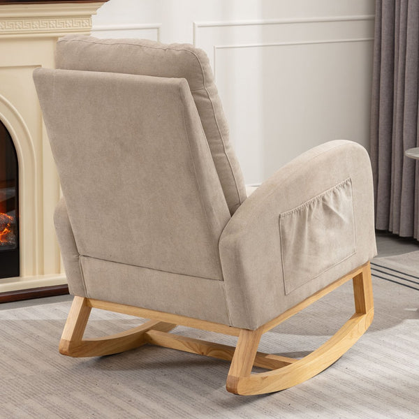 English Elm LY-5104 Plush High-Back Accent Rocking Chair with Footrest, Ergonomic Foam Cushion for Living Spaces Beige W2231P143504