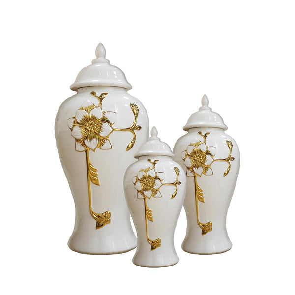 English Elm Ginger Jar - Elegant Ceramic With Steam Gold Floral Design For Luxurious Home Decor Display B030P154545