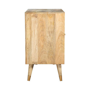 English Elm Natural Mid Century Accent Cabinet with Checkered Diamond Doors, Mango Wood, Gold Feet, 32" Wide B062P153596