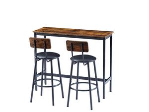 English Elm Bar Bar Table Set with 2 PU Cushioned Stools, Rustic Brown Vintage Woodgrain, Space-Saving Design W1162P144762