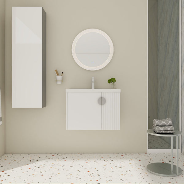 English Elm 28 Inch Wall-Mounted Bathroom Vanity with Ceramic Sink, Wave Dual Doors, Soft-Close Hinges, Durable Finish White W999P146019